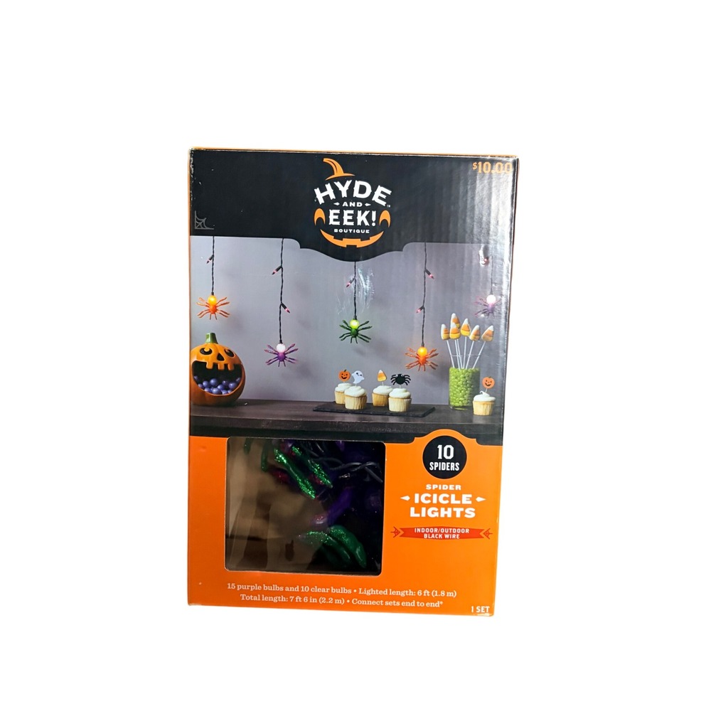 Hyde and EEK Boutique Halloween Spider Icicle Lights 10 Spiders 25 Count Black